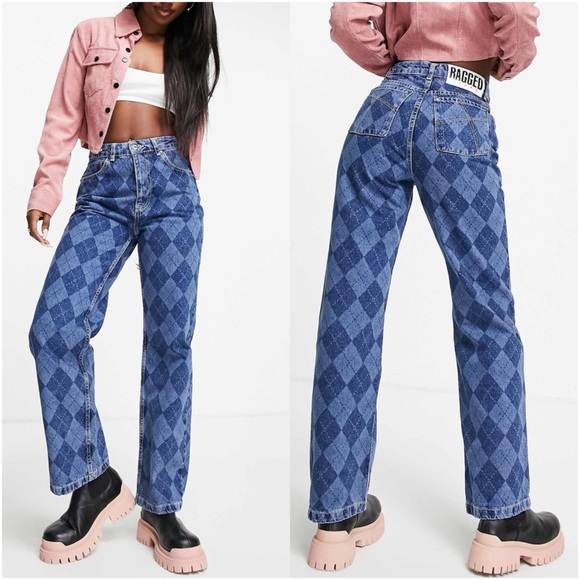 The RAGGED PREIST x Free People Detention Argyle Jeans - Picture 1 of 13